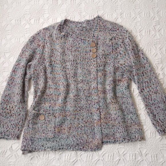 Habitat Sweater Pullover Gray Colorful Confetti Knit Asymmetrical Neck XL Women - Picture 1 of 10